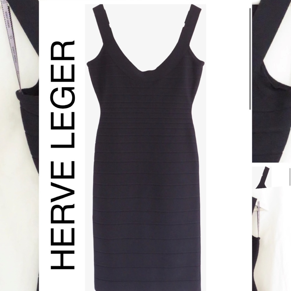 Herve Leger  Bandage Low Cut Neck Dress S Small Class & Cleavage. Black. …